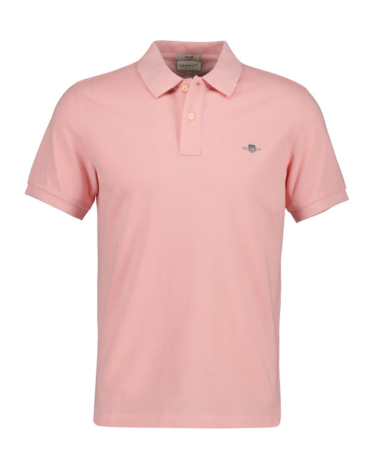 Bawełniana męska koszulka polo z krótkim rękawem slim fit różowa