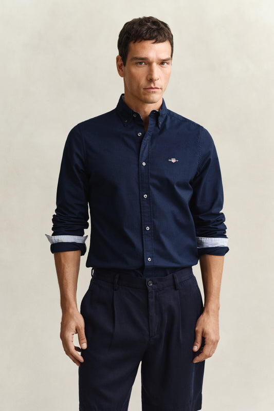 Koszula męska z długim rękawem slim fit granatowa