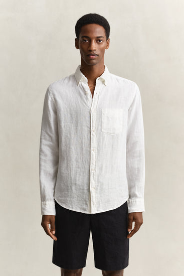 Lniana koszula męska z długim rękawem regular fit biała