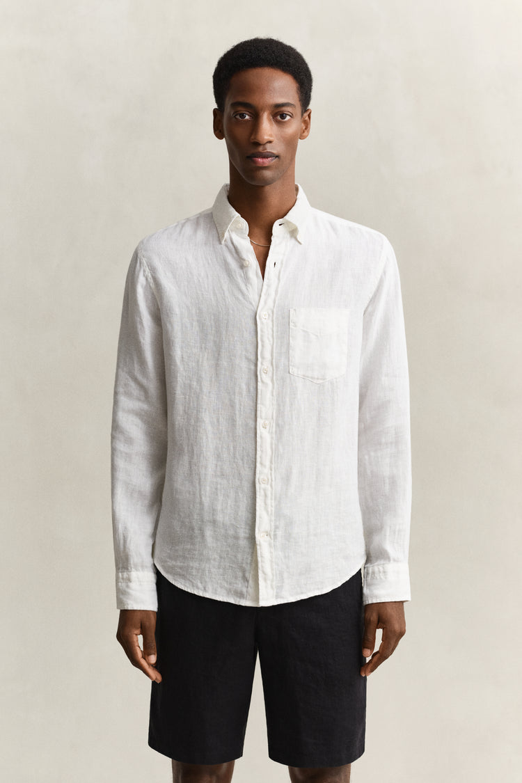 Lniana koszula męska z długim rękawem regular fit biała