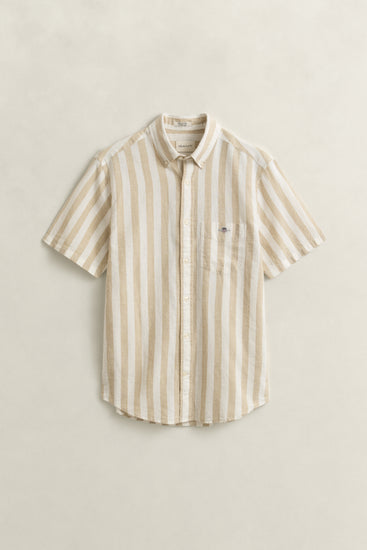 Koszula męska w paski z krótkim rękawem regular fit beżowa