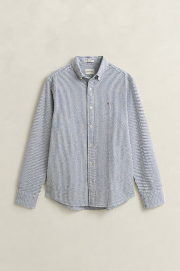 Bawełniana koszula męska w paski z długim rękawem regular fit