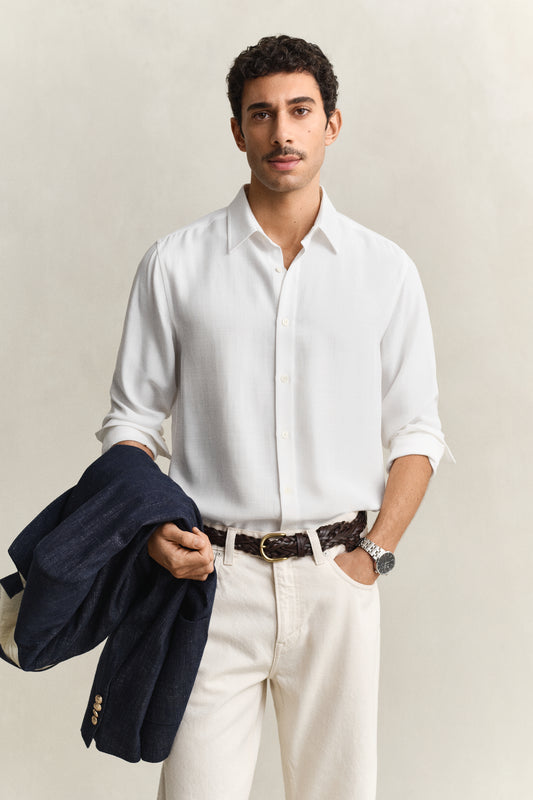 Lyocellowa koszula męska z długim rękawem regular fit biała