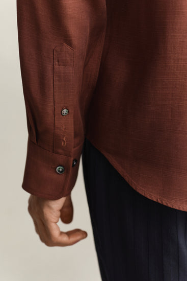Lyocellowa koszula męska z długim rękawem regular fit brązowa