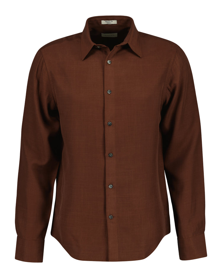 Lyocellowa koszula męska z długim rękawem regular fit brązowa