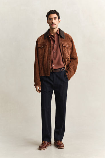 Lyocellowa koszula męska z długim rękawem regular fit brązowa