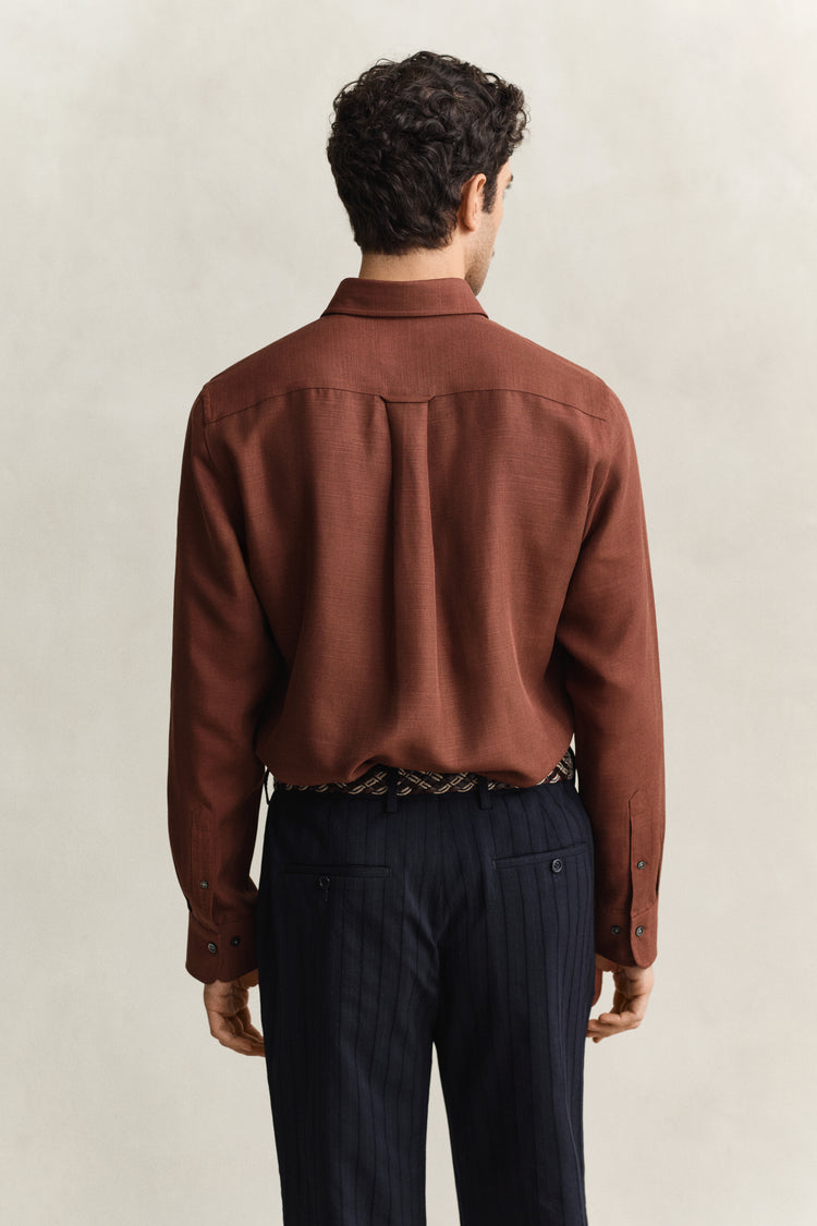 Lyocellowa koszula męska z długim rękawem regular fit brązowa