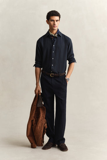 Lyocellowa koszula męska z długim rękawem regular fit granatowa