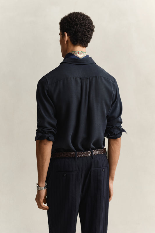 Lyocellowa koszula męska z długim rękawem regular fit granatowa