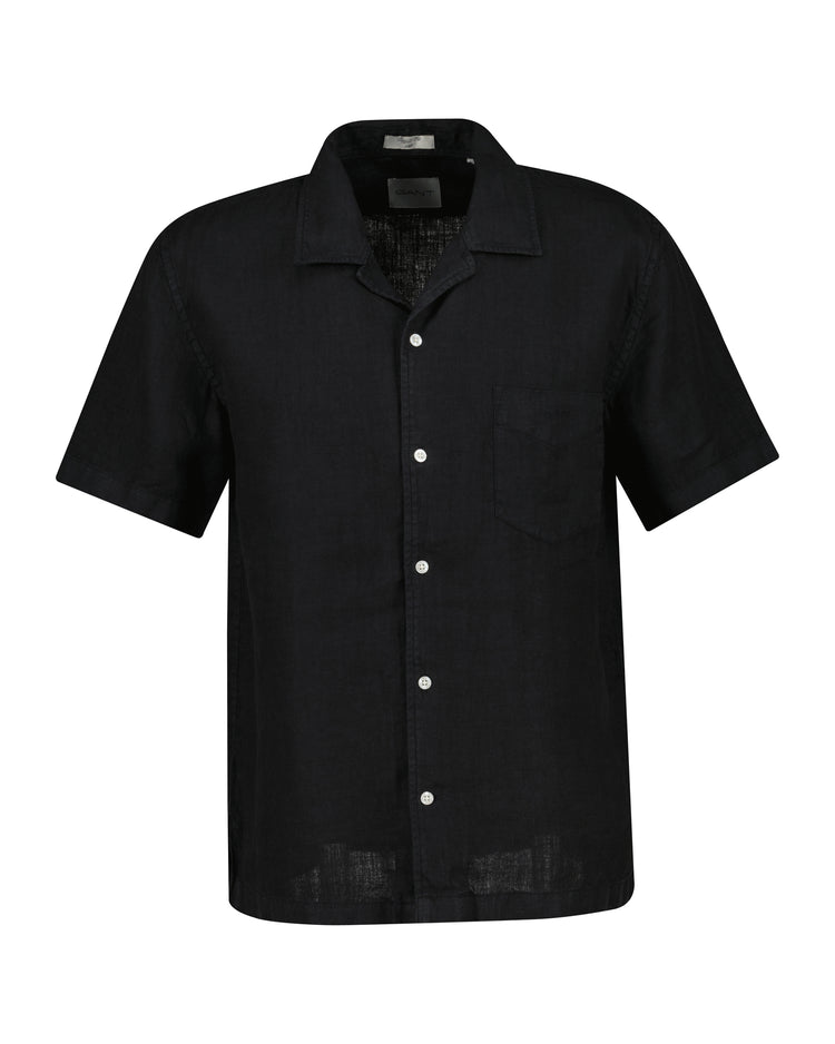 Lniana koszula męska z krótkim rękawem regular fit czarna