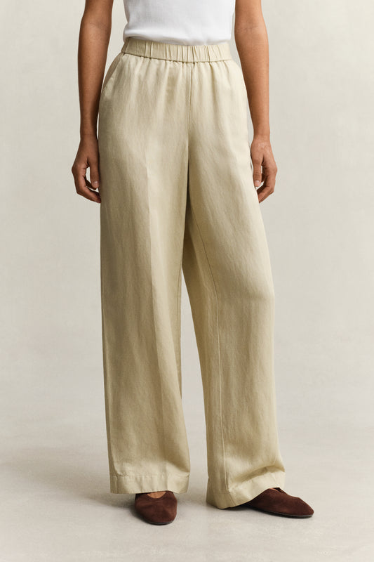 Lniane spodnie damskie relaxed fit beżowe
