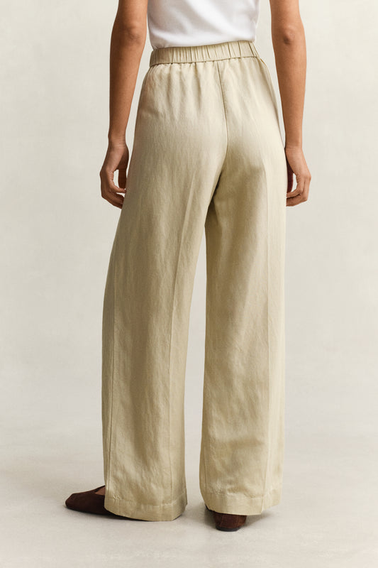 Lniane spodnie damskie relaxed fit beżowe