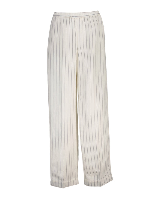 Spodnie damskie w paski relaxed fit białe