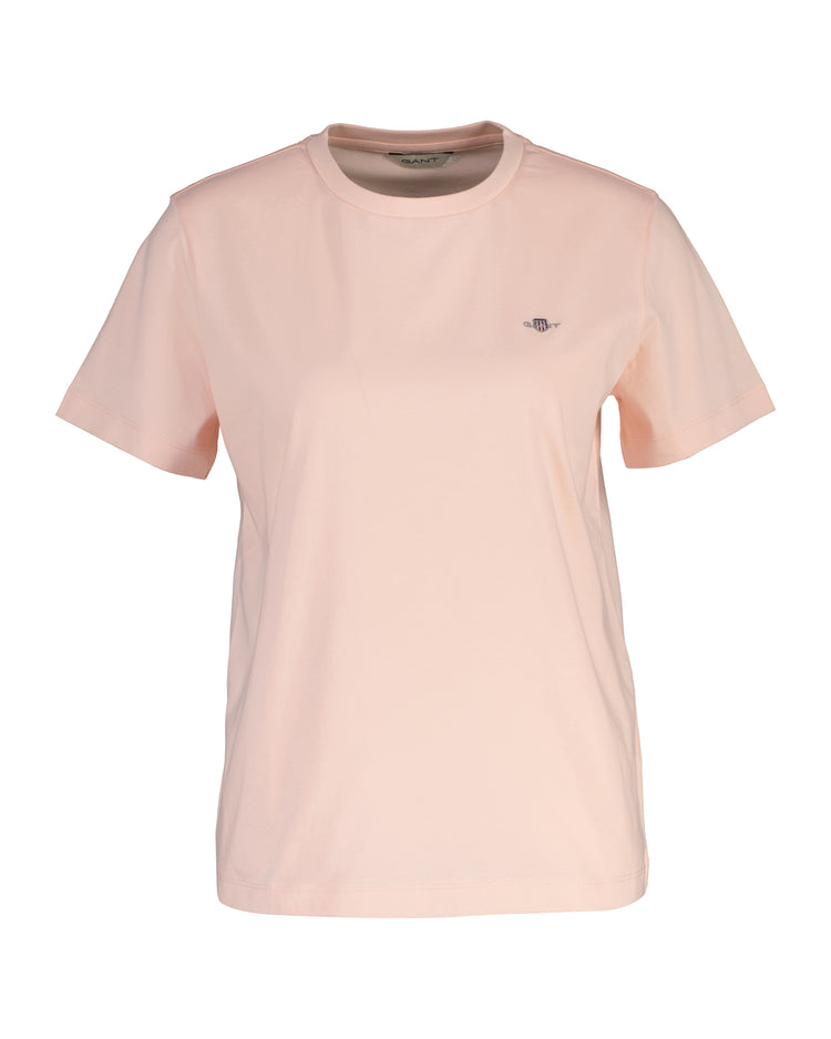 Bawełniana koszulka damska z okrągłym kołnierzykiem regular fit różowa