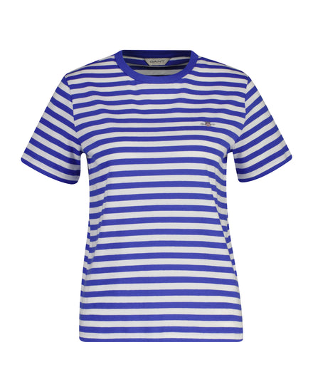 Bawełniany t-shirt damski w paski regular fit niebieski