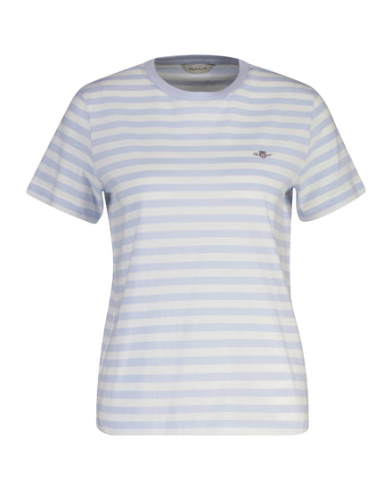 Bawełniany t-shirt damski w paski z okrągłym kołnierzykiem regular fit