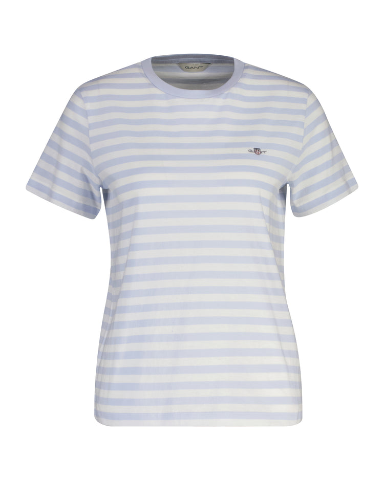 Bawełniany t-shirt damski w paski z okrągłym kołnierzykiem regular fit