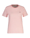 Bawełniana koszulka damska w paski z okrągłym kołnierzykiem regular fit