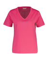 Bawełniana koszulka damska z dekoltem V regular fit różowa