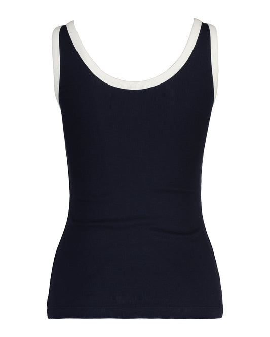 Koszulka damska z zamkiem do połowy bez rękawów slim fit granatowa