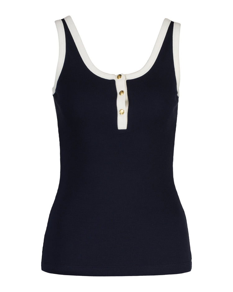 Koszulka damska z zamkiem do połowy bez rękawów slim fit granatowa