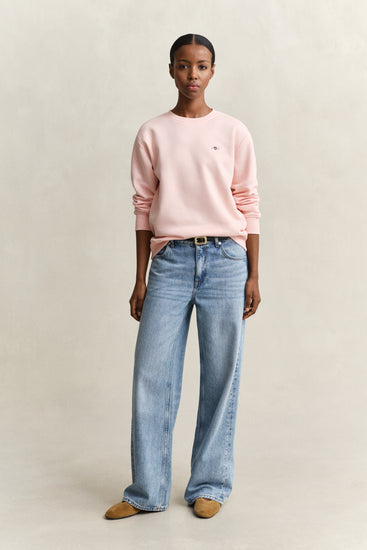 Bluza damska z okrągłym kołnierzykiem relaxed fit różowa