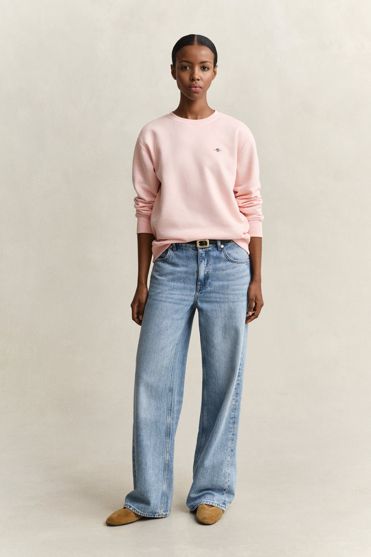 Bluza damska z okrągłym kołnierzykiem relaxed fit różowa