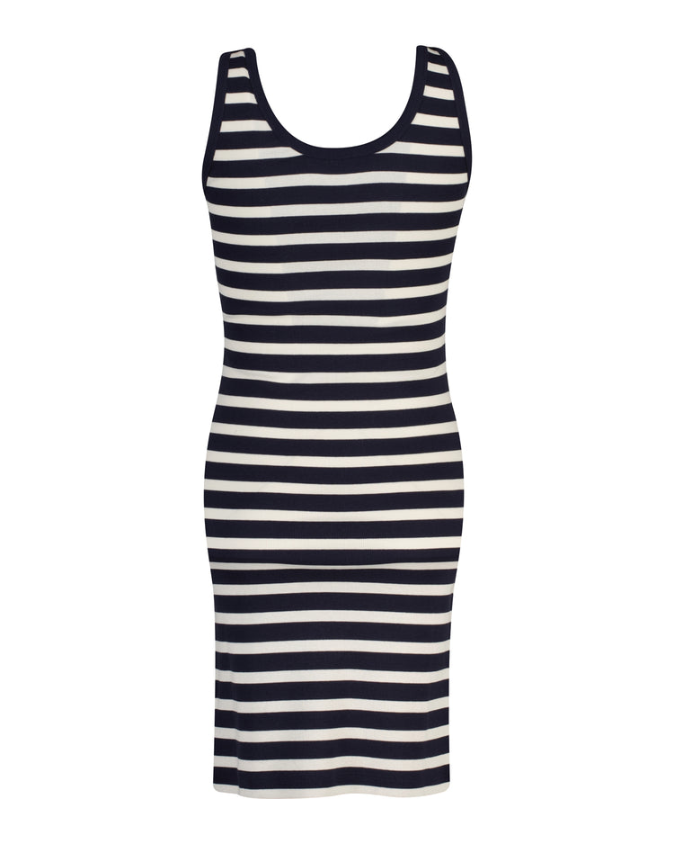 Sukienka damska w paski okrągły kołnierzyk krótki rękaw slim fit