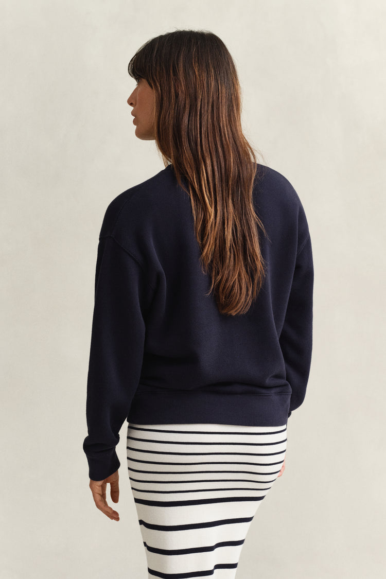 Bawełniana bluza damska z nadrukiem relaxed fit granatowa