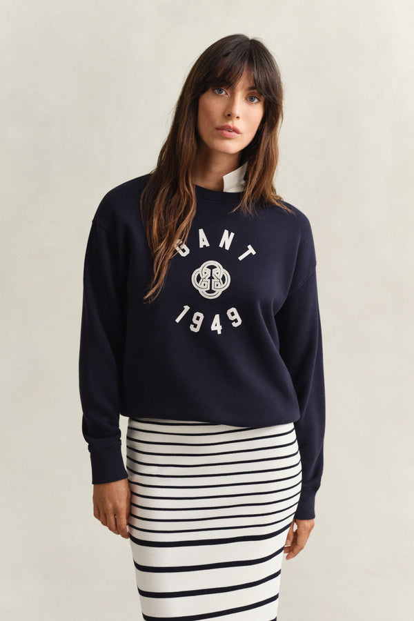 Bawełniana bluza damska z nadrukiem relaxed fit granatowa