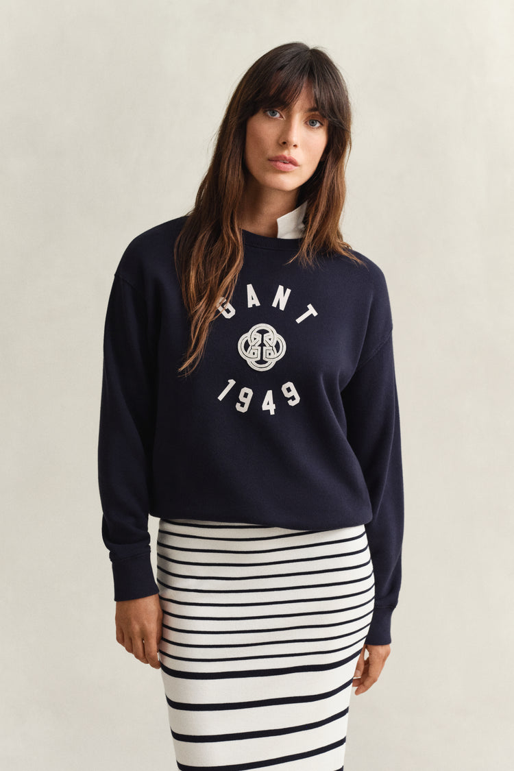 Bawełniana bluza damska z nadrukiem relaxed fit granatowa