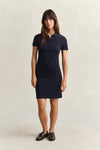 Sukienka damska z kołnierzykiem poloi i krótkim rękawem slim fit granatowa