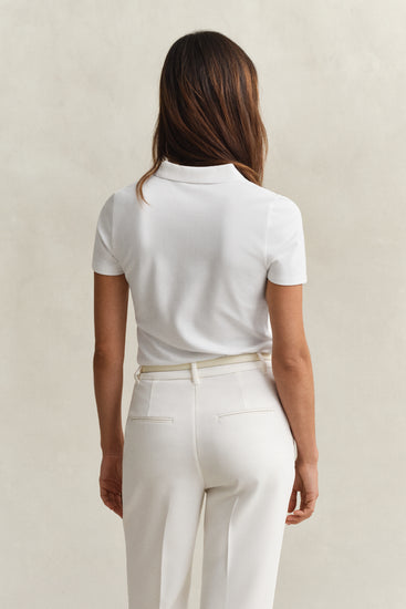 Koszulka polo damska z krótkim rękawem slim fit biała