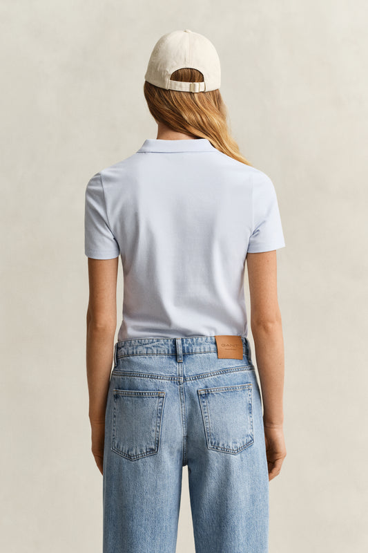 Koszulka polo damska z krótkim rękawem slim fit błękitna