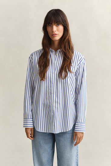 Bawełniana koszula damska w paski z długim rękawem relaxed fit