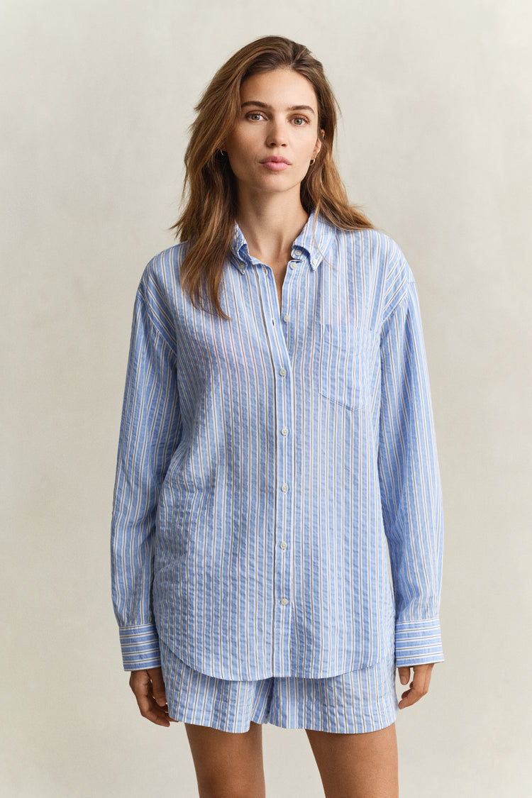 Lyocellowa koszula damska w paski z długim rękawem relaxed fit