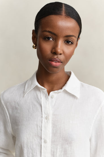 Lniana koszula damska z długim rękawem regular fit biała