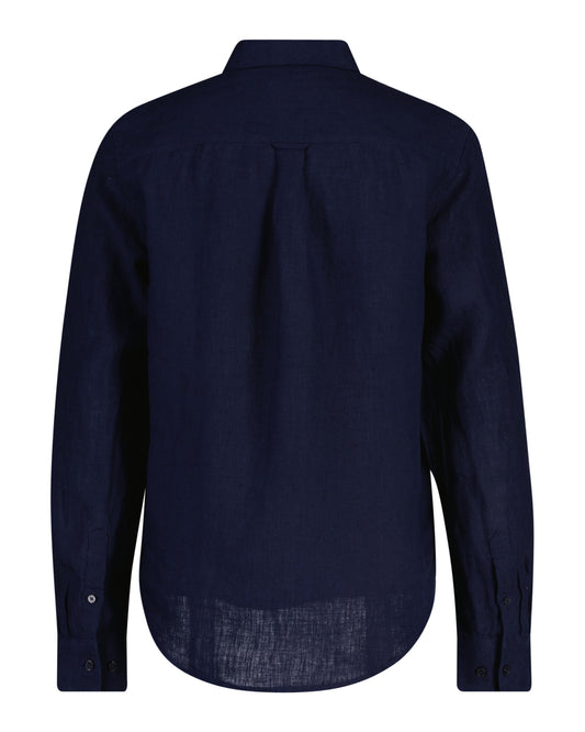 Lniana koszula damska z długim rękawem regular fit granatowa