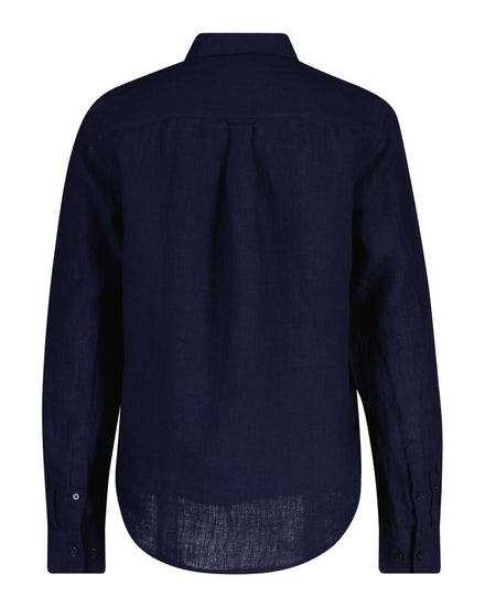 Lniana koszula damska z długim rękawem regular fit granatowa