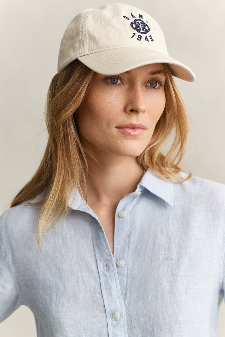 Lniana koszula damska z długim rękawem regular fit błękitna