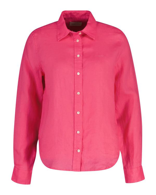 Lniana koszula damska z długim rękawem regular fit różowa