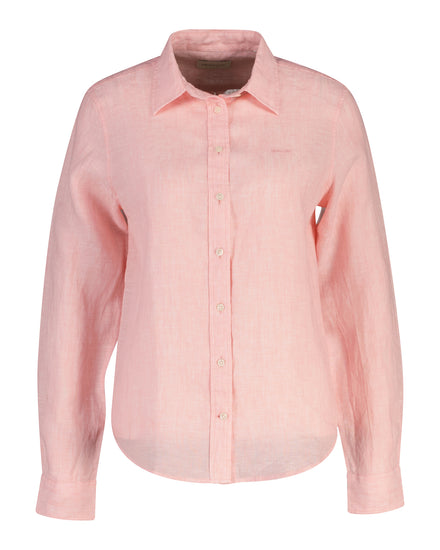 Lniana koszula damska z długim rękawem regular fit różowa