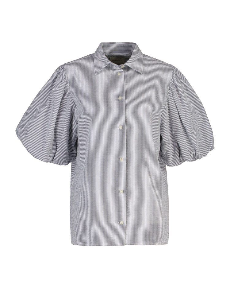 Bawełniana koszulka damska w paski regular fit granatowa