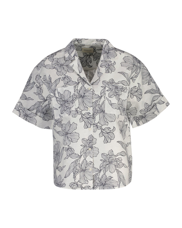 Koszula damska z krótkim rękawem z nadrukiem relaxed fit granatowa