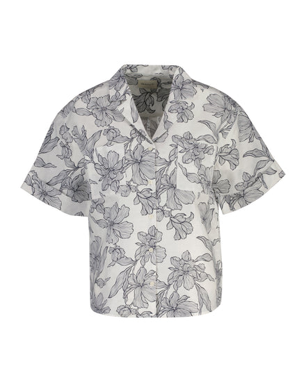 Koszula damska z krótkim rękawem z nadrukiem relaxed fit granatowa