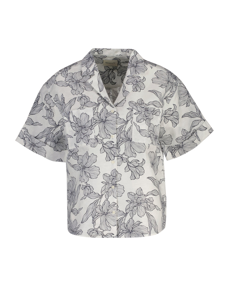 Koszula damska z krótkim rękawem z nadrukiem relaxed fit granatowa