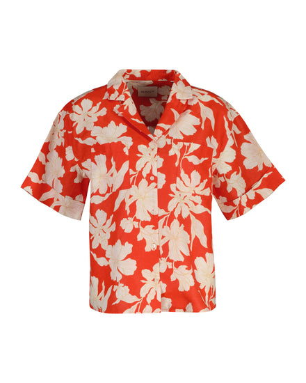 Koszula damska z nadrukiem z krótkim rękawem relaxed fit czerwona