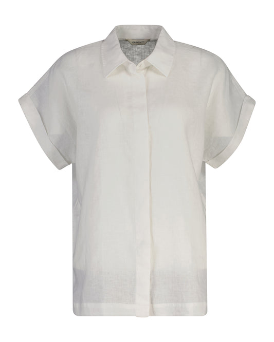 Lniana koszula damska z krótkim rękawem relaxed fit biała