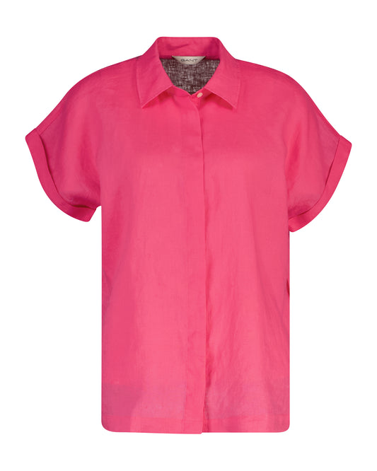 Lniana koszula damska z krótkim rękawem relaxed fit różowa