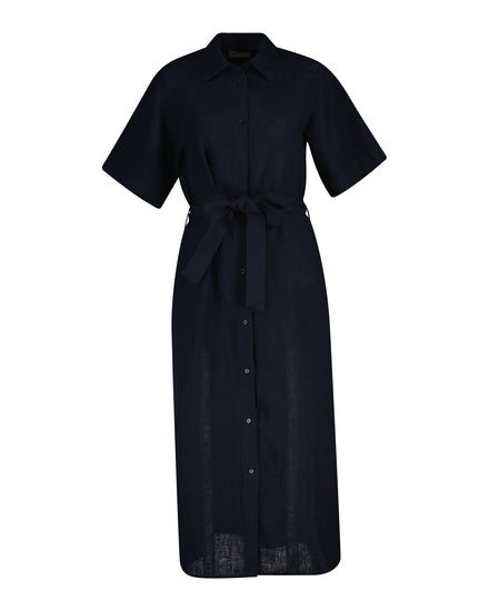 Lniana sukienka damska z kołnierzem koszulowym i krótkim rękawem regular fit